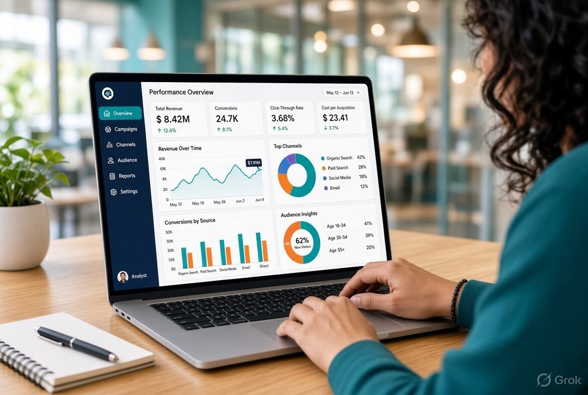 Digital campaign performance dashboard with lead metrics