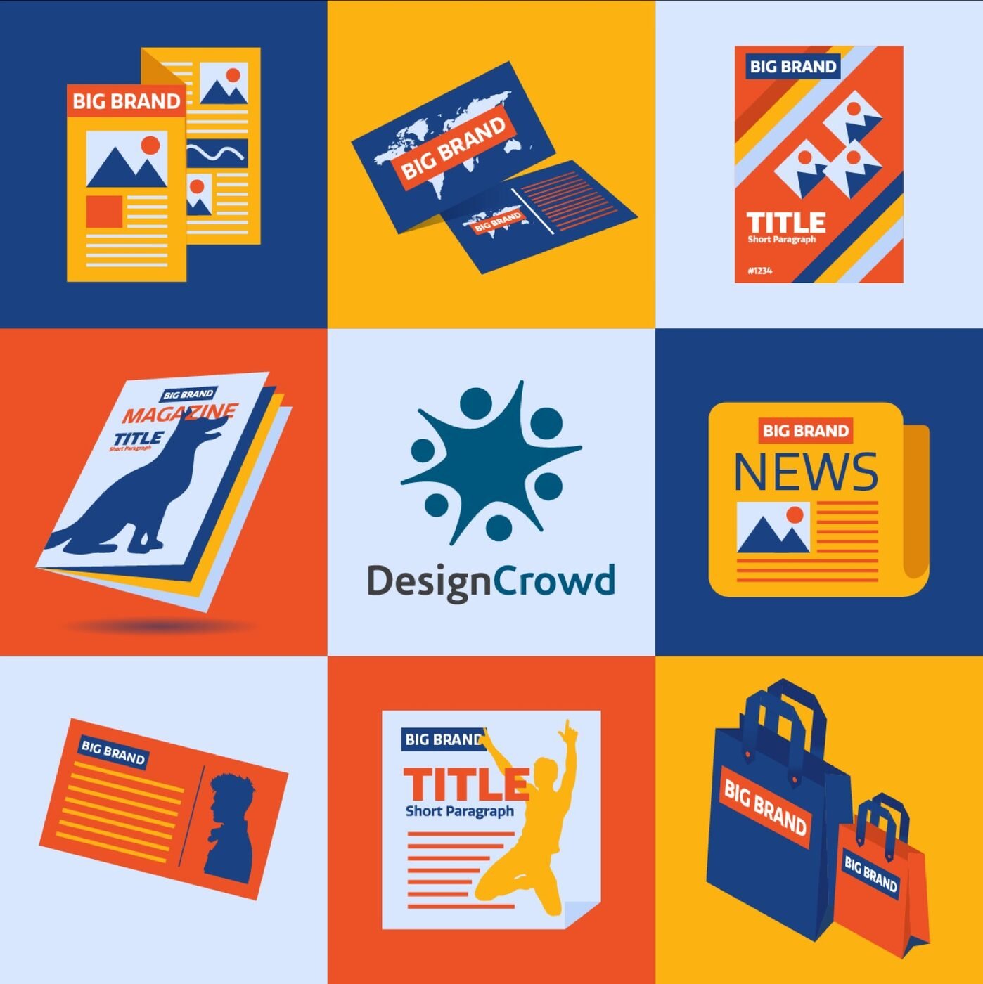Print collateral kit with cards, flyers, magazines and bags