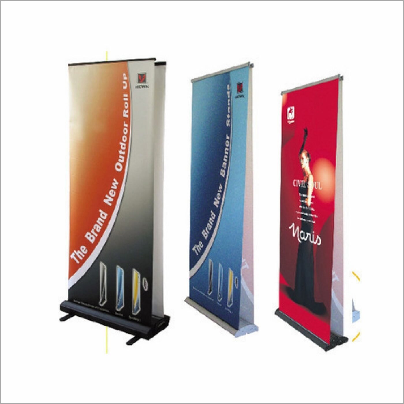 Indoor and outdoor roll-up banner standees
