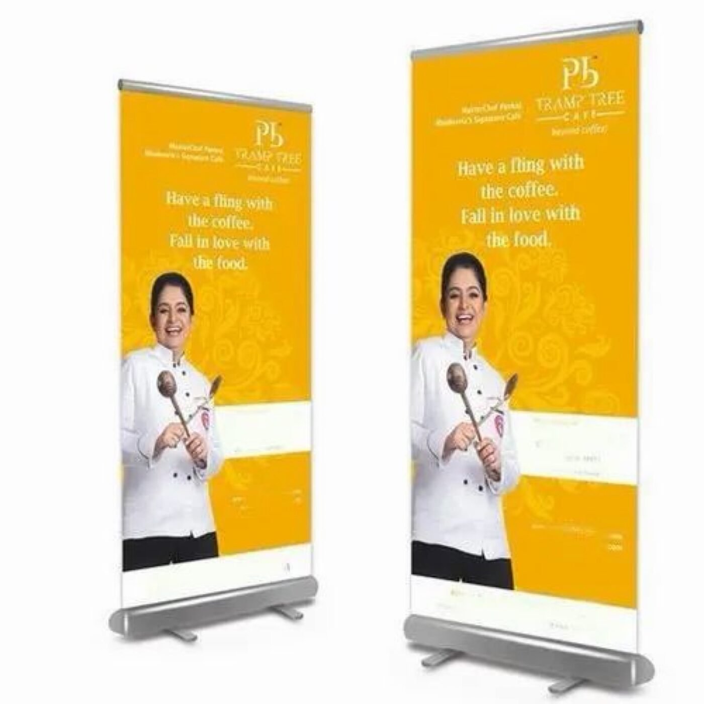 Printed roll-up standees for stall and shop floor