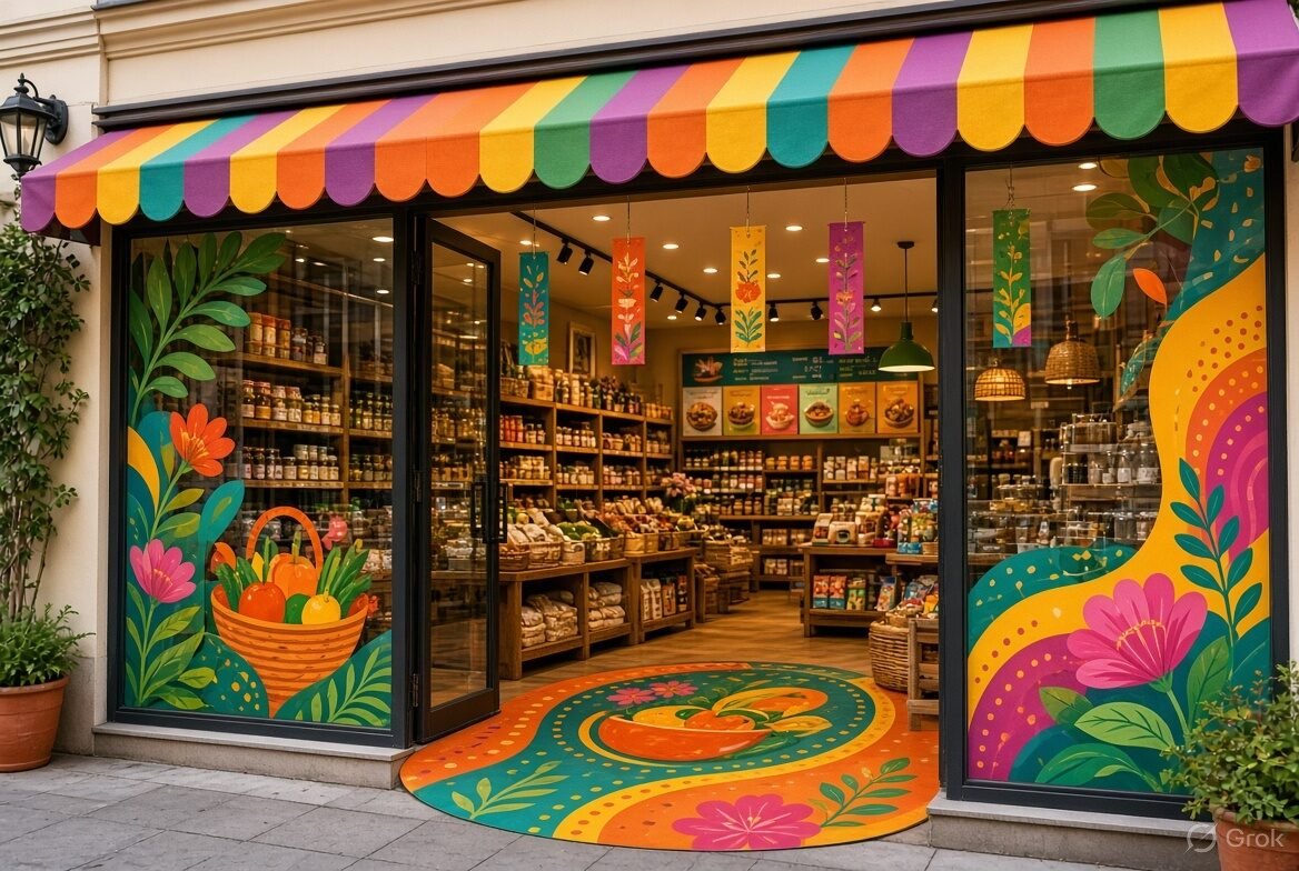 Fully branded retail shop front with fascia and glass graphics
