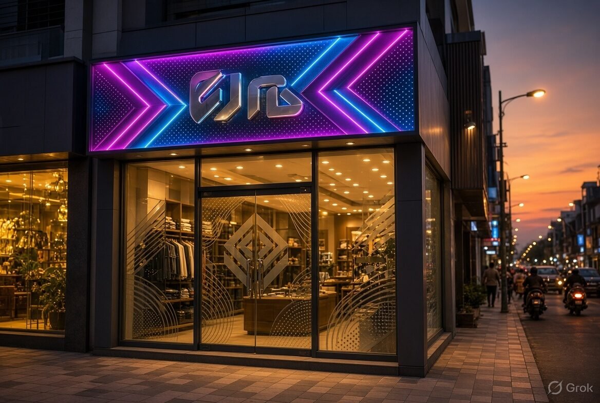 Illuminated LED glow fascia on a high-street shop